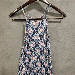 French Grey Maxi Dress Women Medium Halter Waist Defined Floral Blue Soft Comfy